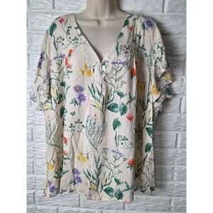 Women's size 3X blouse LAURA ASHLEY top Floral Rayon Ruffle sleeve V neck NWT